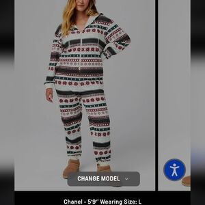 NWOT Fabletics cozy fleece hooded onsie Fair Isle Print Large